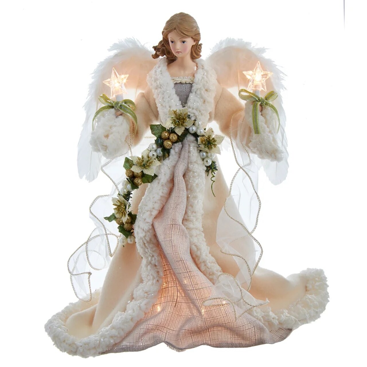 KSA 18" Lighted Ivory and Gray Angel with Star Candles Christmas Tree Topper, Clear Lights